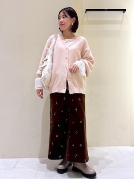 「アイテム（カーディガン/ボレロ、ピンク系）」を使った、Sumi.さん（レディース・152cm）の秋コーディネート