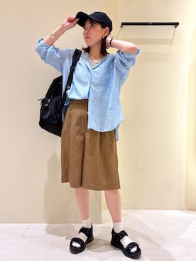 「ROPE' PICNIC（ロペピクニック）の10ポケットバックパック/撥水（バックパック/リュック、ブラック系）」を使った、Sumi.さん（レディース・152cm）の春コーディネート