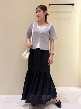 「ROPE' PICNIC（ロペピクニック）のTストラップセパレートパンプス（パンプス、ブラック系）」を使った、Sumi.さん（レディース・152cm）の夏コーディネート