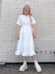 flowerジャガードフリルカラーワンピース｜メリージェニー（merry