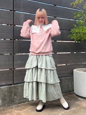 「merry jenny（メリージェニー）のアイテム（ジャンパースカート）」を使った、tomomiさん（レディース・163cm）の秋コーディネート