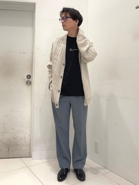 「ストレートパンツ」｜「アイテム（スリッポン）」を使った、わかさまさん（メンズ・173cm）の春コーディネート