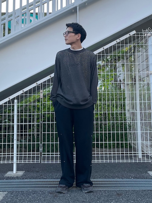 シアーメッシュクルーネックニット