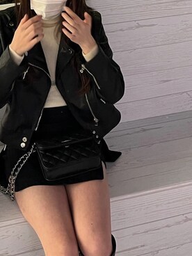 「GRL（グレイル）のアイテム（ライダースジャケット）」を使った、さあやさん（レディース・160cm）の秋コーディネート