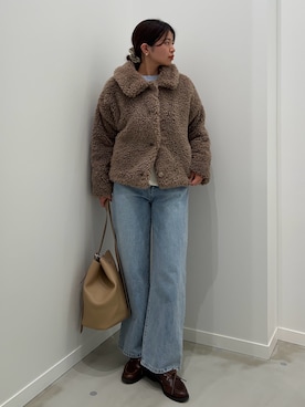 「ボーダーニット」｜「アイテム（Tシャツ/カットソー）」を使った、そらさん（レディース・160cm）の冬コーディネート