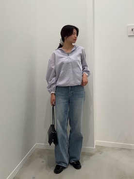 「fredy emue（フレディエミュ）の【待望の新色＆サイズ展開追加／@sora_522m企画】BASIC STRAIGHT DENIM（デニムパンツ、ブルー系）」を使った、そらさん（レディース・160cm）の春コーディネート