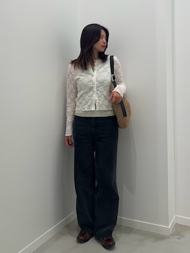 「fredy emue（フレディエミュ）の【待望の新色＆サイズ展開追加／@sora_522m企画】BASIC STRAIGHT DENIM（デニムパンツ、ブラック系）」を使った、そらさん（レディース・160cm）の春コーディネート