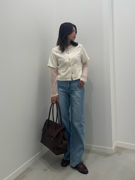 「fredy emue（フレディエミュ）の【@sora_522m企画】BASIC STRAIGHT LIGHT DENIM（デニムパンツ、ブルー系）」を使った、そらさん（レディース・160cm）の春コーディネート