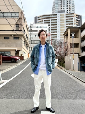 「NOLLEY’S（ノーリーズ）の《45th Limited Edition》【THOMAS MASON】オーバーサイズ レギュラーシャツ 26SS（Shirts、ブルー系）」を使った、Nicolas Tanakaさん（メンズ・181cm）の春コーディネート