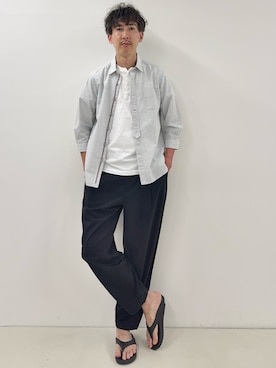 「NOLLEY’S（ノーリーズ）の綿麻パラシュートボタン7分袖シャツ 26SS（シャツ/ブラウス、ホワイト系）」を使った、Nicolas Tanakaさん（メンズ・181cm）の春コーディネート