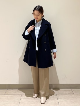 「NOLLEY’S Sophi（ノーリーズソフィ）のアイテム（ピーコート）」を使った、とーこさん（レディース・152cm）の秋コーディネート