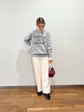 「アイテム（トートバッグ、パープル系）」を使った、とーこさん（レディース・152cm）の冬コーディネート