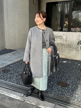 「NOLLEY’S（ノーリーズ）のアイテム（ノーカラーコート）」を使った、sachirinさん（レディース・153cm）の冬コーディネート