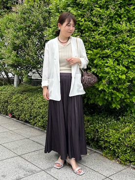「NOLLEY’S Sophi（ノーリーズソフィ）のウォッシャブルリネンナチュールシアージャケット（テーラードジャケット、ホワイト系）」を使った、sachirinさん（レディース・153cm）の春コーディネート
