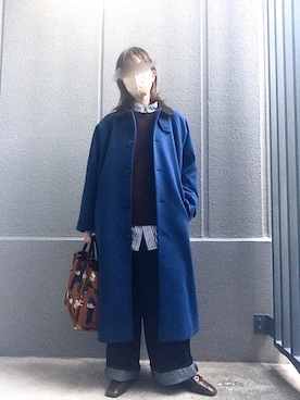 「niko and...（ニコアンド）のアイテム（ステンカラーコート）」を使った、KOMAさん（レディース・156cm）の冬コーディネート