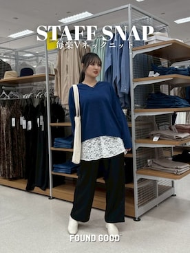 「Vネック」｜FOUND GOODさん（レディース・159cm）の秋コーディネート