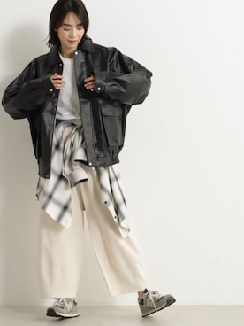 「冬服コーデ」｜「アイテム（ブルゾン）」を使った、FOUND GOODさん（レディース・165cm）の冬コーディネート