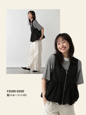 「アイテム（ベスト）」を使った、FOUND GOODさん（レディース・168cm）の夏コーディネート
