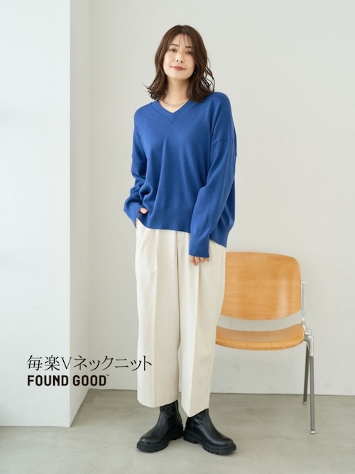 【新品未使用品】TFW49 ネイビー ラウンドネックニット　M レディース 襟配色 ハイネックプルオーバー ニット通販 [2003-57301