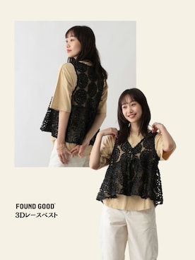 「アイテム（ベスト）」を使った、FOUND GOODさん（レディース・168cm）の夏コーディネート