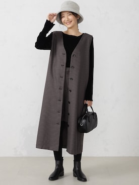 「ハットコーデ」｜「アイテム（ワンピース/ドレス）」を使った、FOUND GOODさん（レディース・166cm）の秋コーディネート