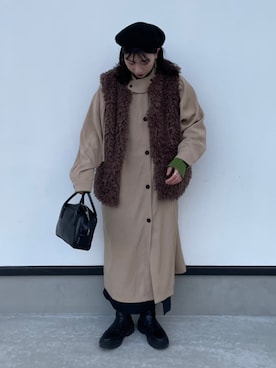 「BEAMS」｜「アイテム（ボストンバッグ）」を使った、Kokoさん（レディース・157cm）の冬コーディネート