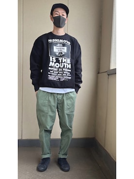 「coen」｜「アイテム（スウェット）」を使った、あのやなぎさん（メンズ・176cm）の秋コーディネート