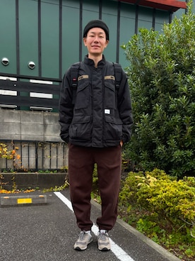 「アイテム（バックパック/リュック）」を使った、あのやなぎさん（メンズ・176cm）の冬コーディネート