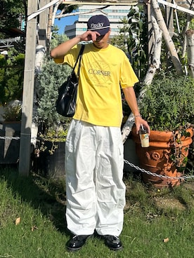 「アイテム（ボストンバッグ）」を使った、Shimoさん（メンズ・169cm）の秋コーディネート