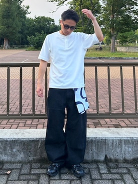 「アイテム（バンダナ/スカーフ）」を使った、Shimoさん（メンズ・169cm）の夏コーディネート