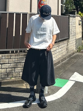 「アイテム（キャップ）」を使った、Shimoさん（メンズ・169cm）の夏コーディネート