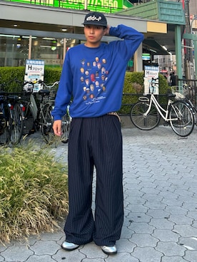 「アイテム（スウェット）」を使った、Shimoさん（メンズ・169cm）の秋コーディネート
