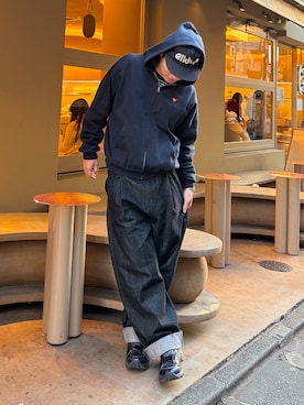 「HUMAN MADE（ヒューマンメード）のアイテム」を使った、Shimoさん（メンズ・169cm）の冬コーディネート