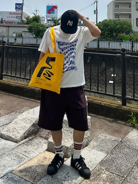 「アイテム（キャップ）」を使った、Shimoさん（メンズ・169cm）の夏コーディネート