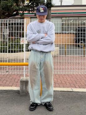 「THE BOLDMAN（ザ ボールドマン）の2tuck wide denim / ツータックワイドデニム（デニムパンツ、ブルー系）」を使った、Shimoさん（メンズ・169cm）の春コーディネート