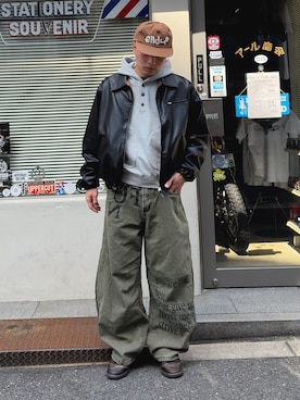 「elldu（エルドゥ）のアイテム（キャップ）」を使った、Shimoさん（メンズ・169cm）の春コーディネート