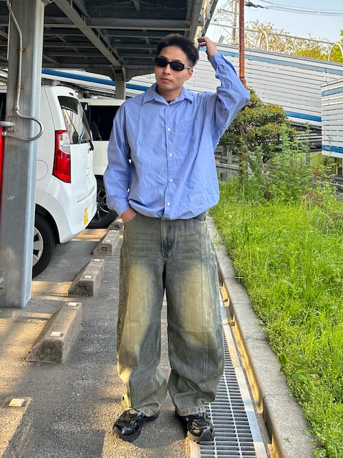 ホットセール 美品】 ワイドシルエット レギュラーカラー シャツ