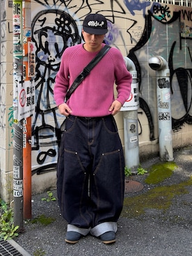 「elldu（エルドゥ）のアイテム（キャップ）」を使った、Shimoさん（メンズ・169cm）の春コーディネート