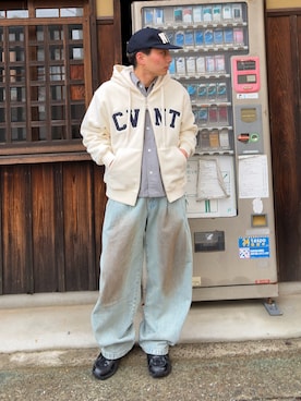 「アイテム（キャップ）」を使った、Shimoさん（メンズ・169cm）の春コーディネート