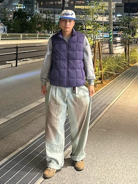 「アイテム（ダウンベスト）」を使った、Shimoさん（メンズ・169cm）の秋コーディネート