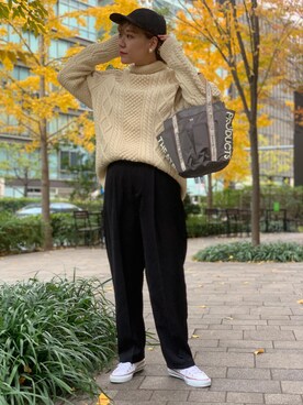 「シアタープロダクツ(THEATRE PRODUCTS)」｜「アイテム（スラックス）」を使った、zakkyyyyyさん（レディース・163cm）の冬コーディネート