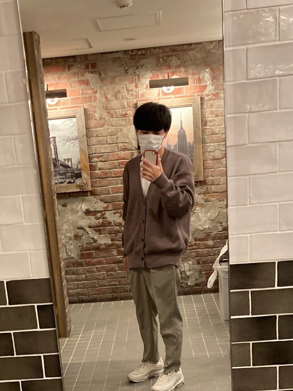 「WYM LIDNMの【WYM LIDNM】WIDE AZE CARDIGAN（カーディガン/ボレロ、ベージュ系）」を使った、( ¨̮ )さん（メンズ・162cm）の冬コーディネートの1枚目の写真