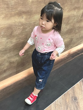 「MIKI HOUSE（ミキハウス）のアイテム（Tシャツ/カットソー）」を使った、𝚑𝚘𝚗𝚘𝚌𝚊さん（キッズ・100cm）の冬コーディネート