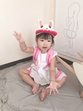 「MIKI HOUSE（ミキハウス）のアイテム（帽子）」を使った、𝚑𝚘𝚗𝚘𝚌𝚊さん（キッズ・90cm）の夏コーディネート