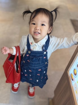 「MIKI HOUSE（ミキハウス）のアイテム（オールインワン・サロペット）」を使った、𝚑𝚘𝚗𝚘𝚌𝚊さん（キッズ・90cm）の夏コーディネート