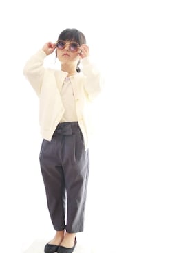 「MAKE YOUR DAY（メイクユアデイ）のスーパーストレッチリボンパンツ■80～140cm（その他パンツ、グレー系）」を使った、ton103wearさん（キッズ・110cm）の秋コーディネート