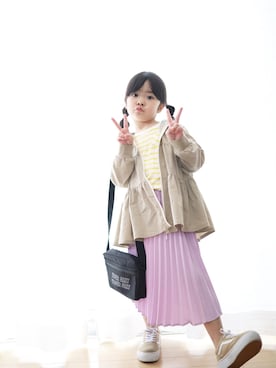 「アイテム（ナイロンジャケット、ベージュ系）」を使った、ton103wearさん（キッズ・110cm）の冬コーディネート