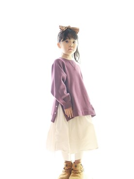 「MAKE YOUR DAY（メイクユアデイ）のアイテム（トップス、パープル系）」を使った、ton103wearさん（キッズ・110cm）の秋コーディネート