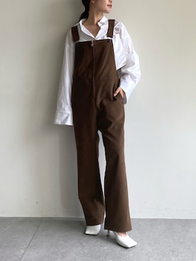 「ロングシャツ」｜「アイテム（サロペット/オーバーオール）」を使った、rui さん（レディース・161cm）の夏コーディネート