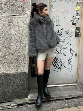 「アイテム（ヘアアクセサリー）」を使った、入江 葵さん（レディース・148cm）の秋コーディネート